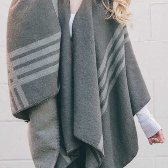 Gray Striped Reversible Ruana - Picture 6 of 7